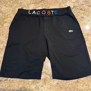 Lacoste Black Elastic Waist Shorts Multicolor Logo Waistband Mens *No drawstring